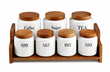 SET X7 FRASCOS CON TAPA Y BASE DE MADERA