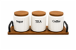 SET X3 FRASCOS CON TAPA Y BASE DE MADERA