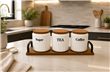 SET X3 FRASCOS CON TAPA Y BASE DE MADERA