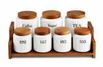 SET X7 FRASCOS CON TAPA Y BASE DE MADERA