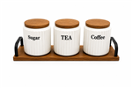 SET X3 FRASCOS CON TAPA Y BASE DE MADERA
