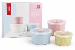 SET X3 BOWLS CERAMICA RELIEVE CON TAPA