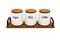 SET X3 FRASCOS CON TAPA Y BASE DE MADERA